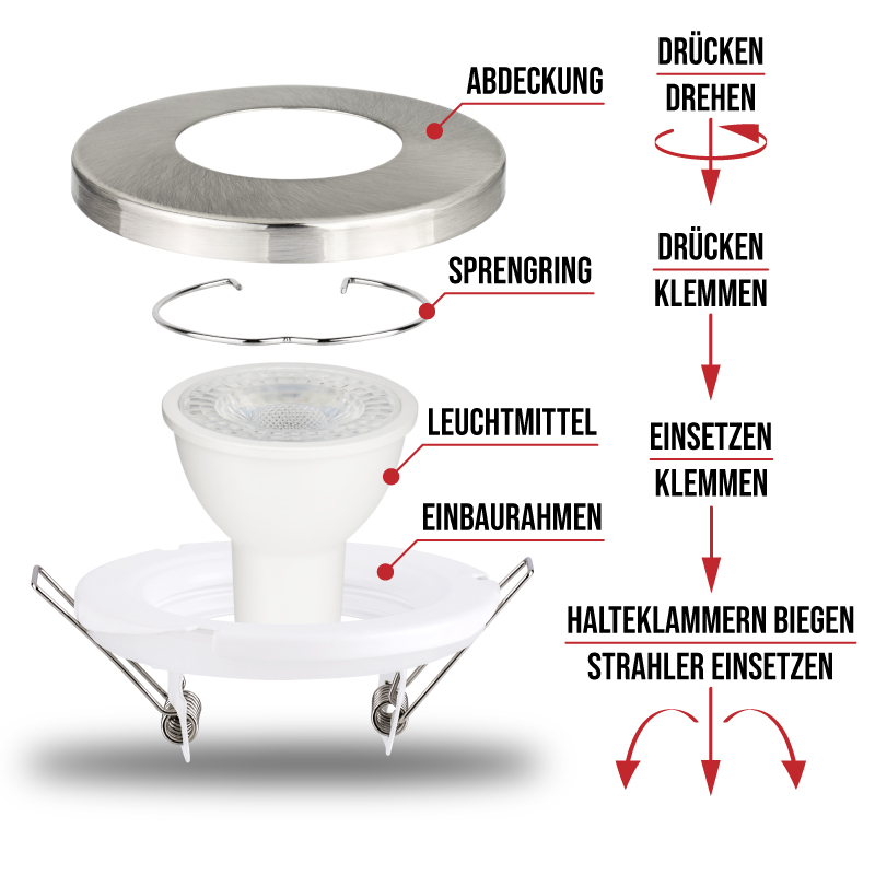 LED Einbaustrahler IP65 Bad Einbau-Leuchten 3Watt Lampen Spots Decke